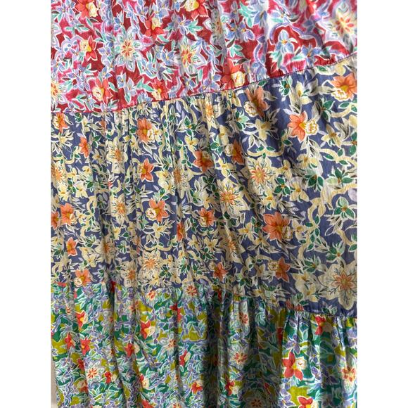Vintage Multicolor Tiered Floral Maxi Dress Large Short Sleeve Cotton Cottage - Picture 2 of 7